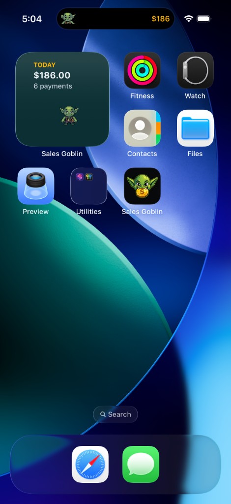Compact Dynamic Island with the Sales Goblin and $186